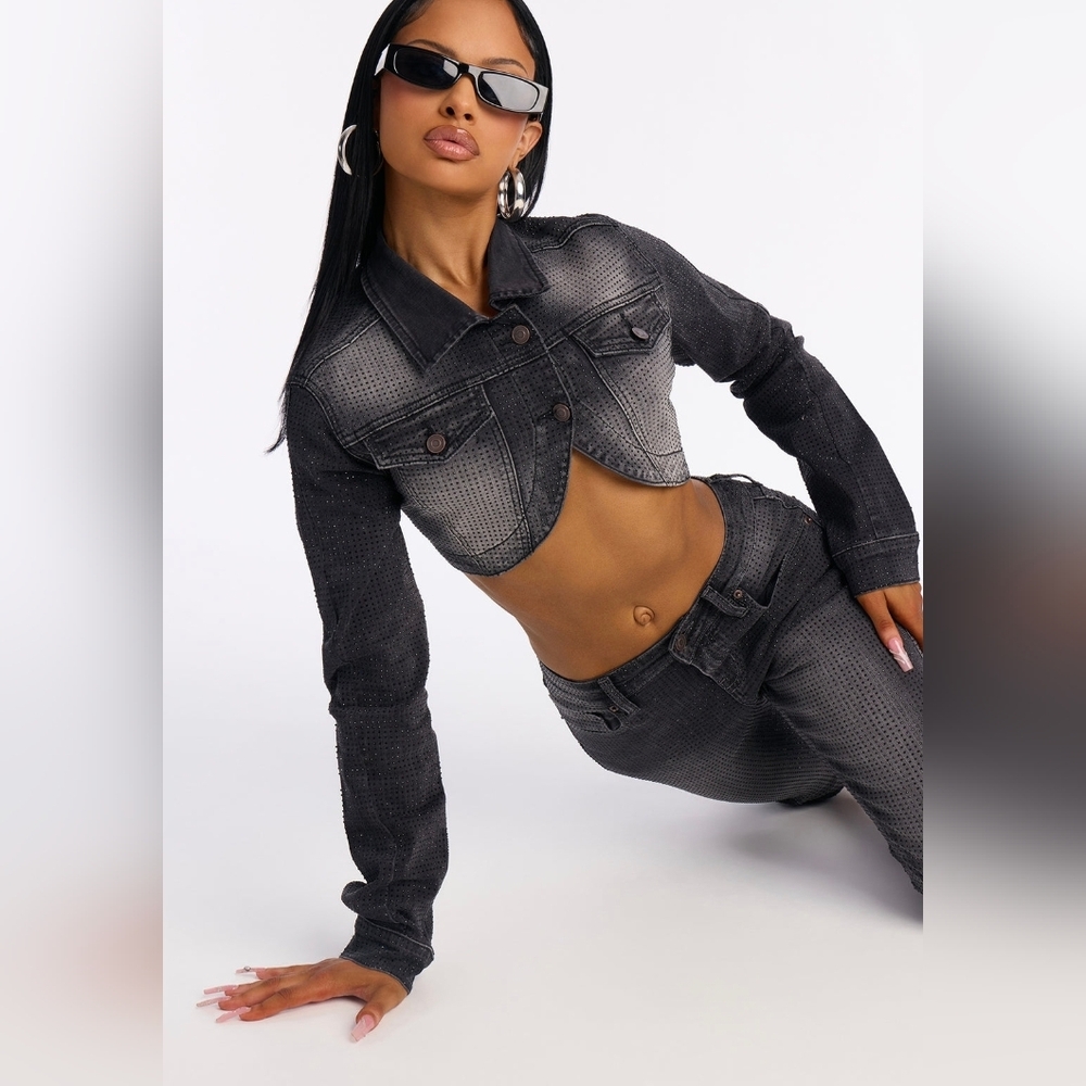 Embellished Bolero Denim Jacket ▪︎ Black Wash ▪︎ XL - Picture 4 of 15